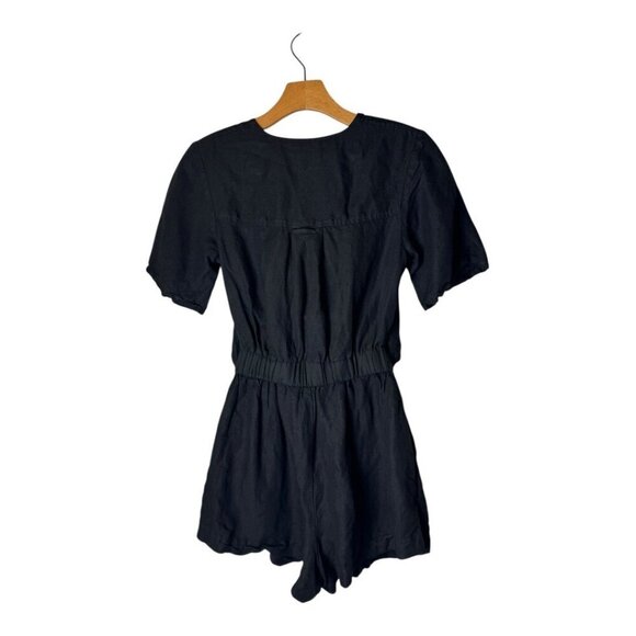 Thakoon Romper Women 0 Black Linen Blend Tie Waist Romper Lagenlook Gothic - Picture 3 of 9